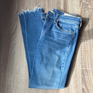 rag & bone Blue Ankle Cropped Jeans with Frayed Hem